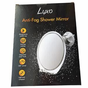 Luxo Anti-Fog Shower Mirror- Suction Cup, 360 Degree Swivel, Razor Hook